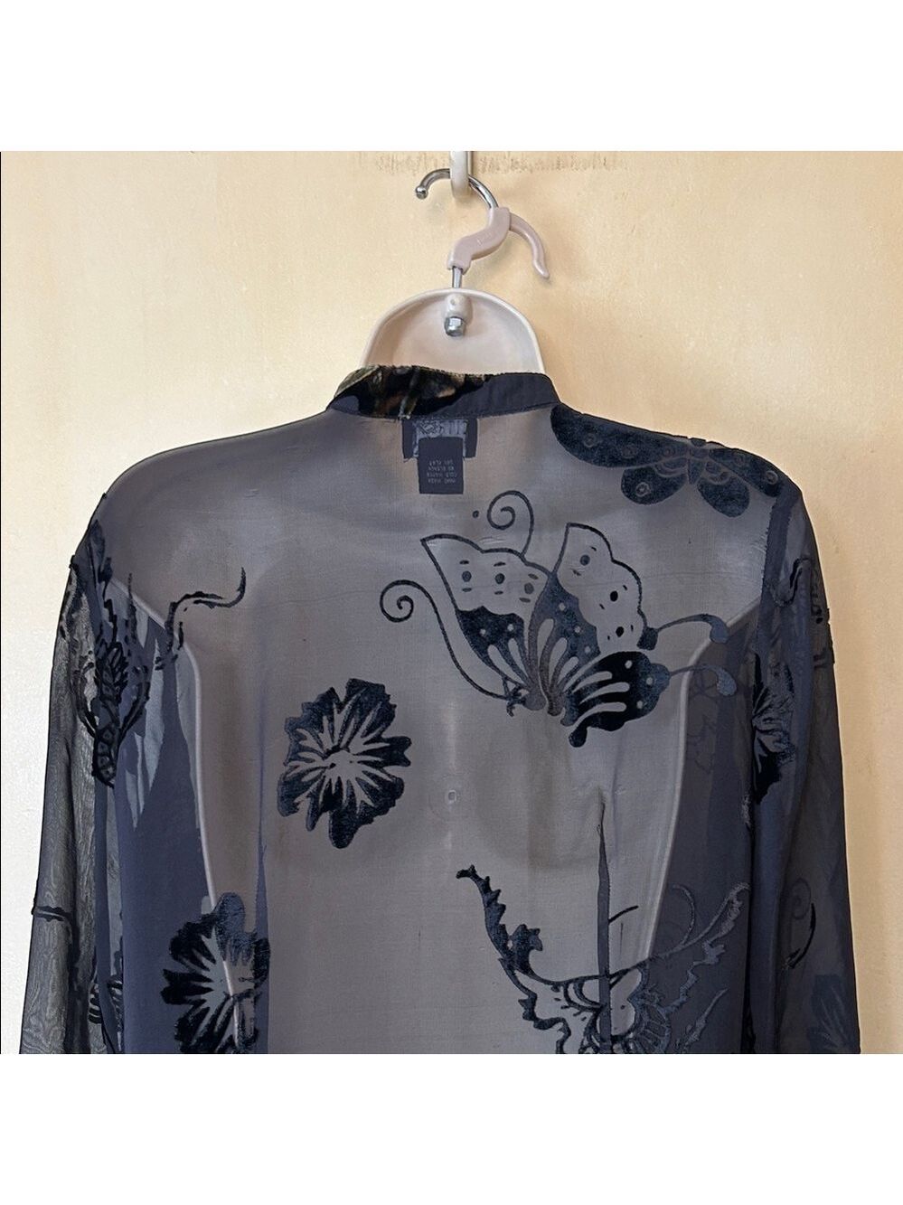 Citron Santa Monica Sheer Burnout Velvet Oversized Black Blouse size S - Picture 8 of 12